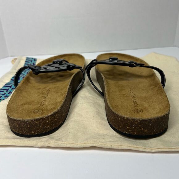 NWOB! Tory Burch Miller Cloud Black Patent Women’s Sandals Suede Cork Sz 11 - Picture 3 of 9